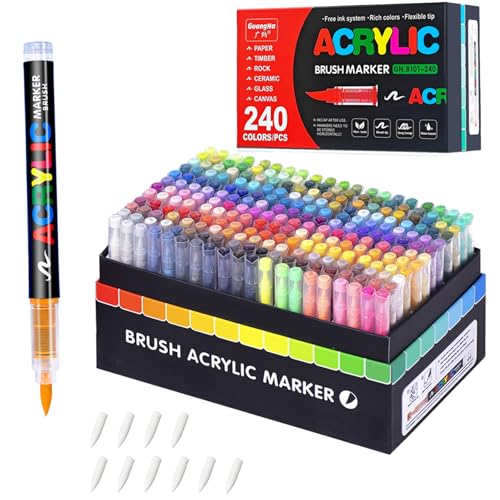 Guangna 240 acrylic paint markers for stones, fabric, wood, and more