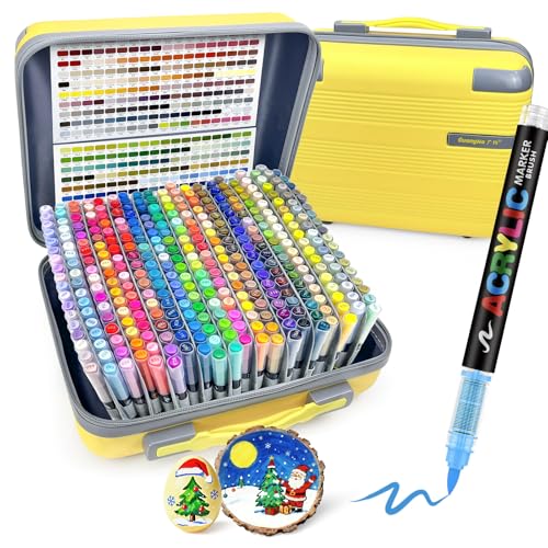 Guangna 360 Acrylic Paint Markers, Brush Tip Acrylic Paint Pens, Quick-Drying Waterproof Ink, for Rock Painting Plastic Wood Canvas Glass Ceramic Metal Art Crafts Supplies Gift
